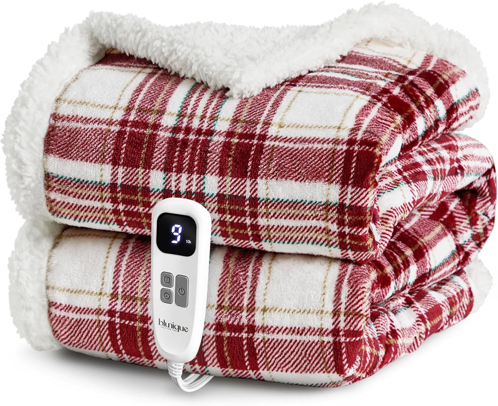 Christmas Heated Blanket Electric Throw 50''x60''Ultra Soft Plaid Flannel Fast Heating Electric Blanket with 10 Heat Levels & 10 Hrs Auto Off, ETL Certified, Keep Warm in Couch Bed Office