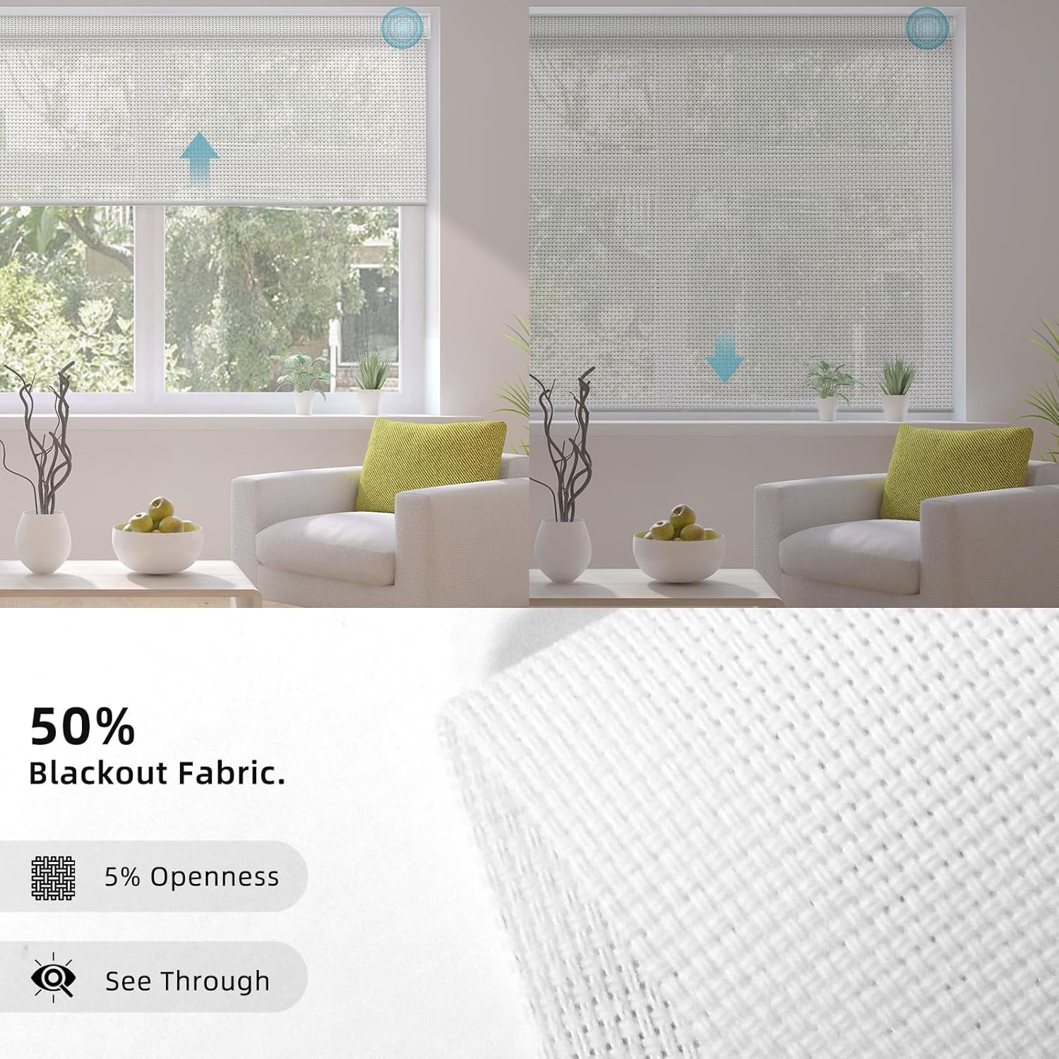 SmartWings Motorized Smart Blinds for Windows in Light Filtering, Electric Remote Roller Shades Compatible with Alexa/Google Home/Homekit, Custom Up to 110”W x 148”H, 5% Openness Aventus Ice