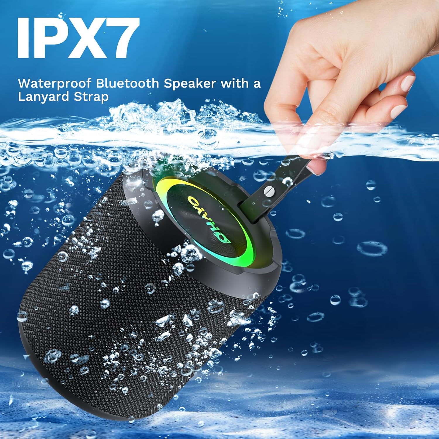OHAYO 40W Wireless Portable Bluetooth Speaker with Lights, IPX7 Waterproof, Loud Sound, RGB Lights,TWS Pairing, AUX&TF-Card in, for Home/Party/Travel/Outdoor/Beach