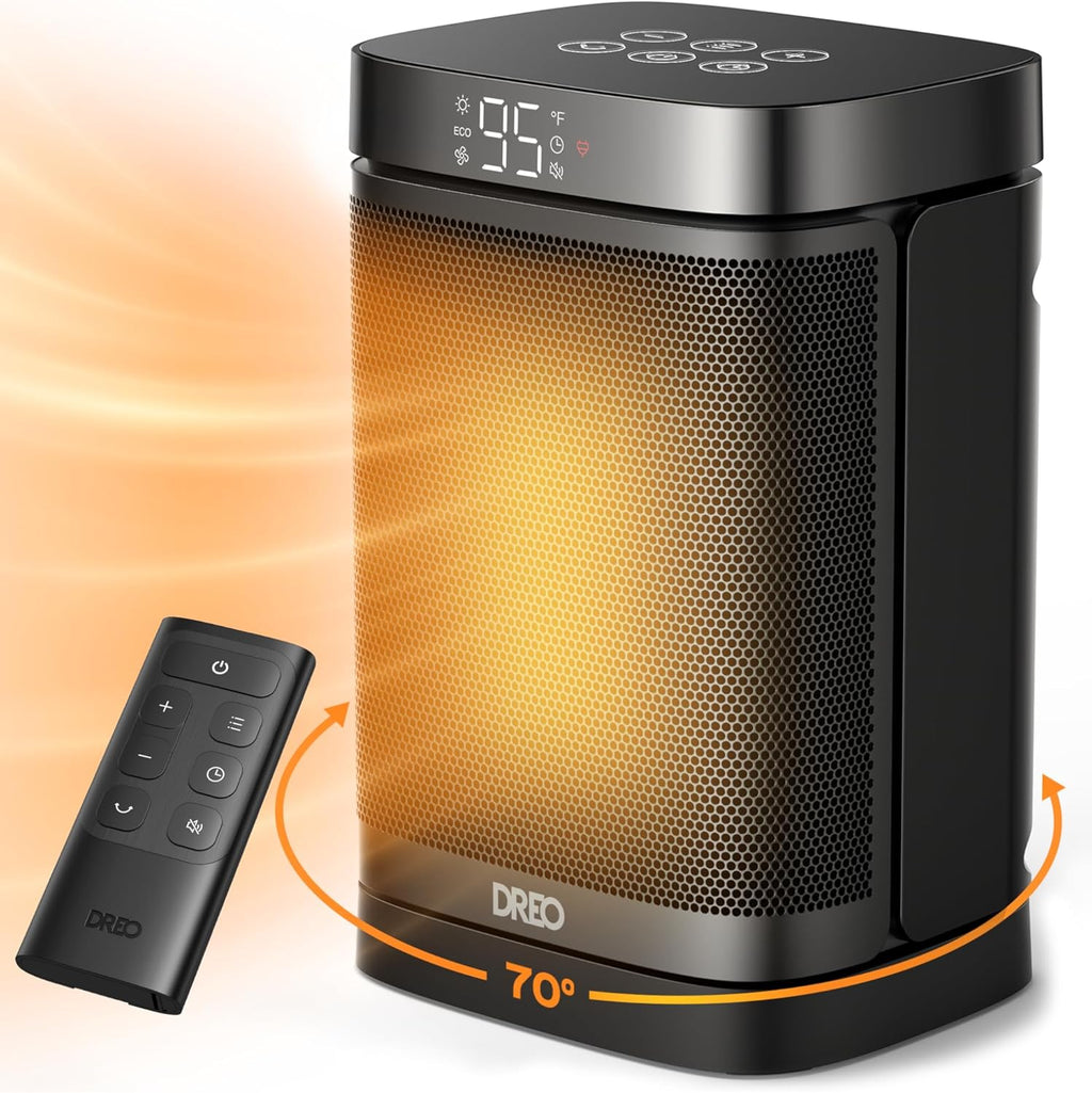 Dreo Space Heater, 1500W Portable Electric Heaters for Indoor Use, PTC Ceramic Heater for Office with Remote, Thermostat, 70°Oscillation, 12H Timer, 5 Modes, Safe Quiet Room Heater for Bedroom