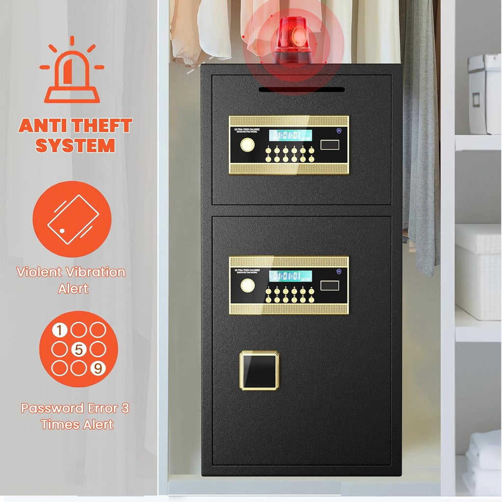 6.0 Cu Ft Large Double-Door Coin-Operated Digital Safe with Fireproof & Waterproof Bag,Hidden Code,Coin Slot,Thickened All-Steel Construction,Extra Storage,Wall/Floor Mountable for Home/Office/Hotel