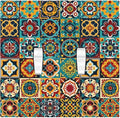 Decorative Switch Plates Mexican Talavera Colorful Mosaic Tiles 2 Gang Double Toggle Outlet Light Switch Cover Wall Plate Electrical Faceplate For Bathroom Kitchen Decor