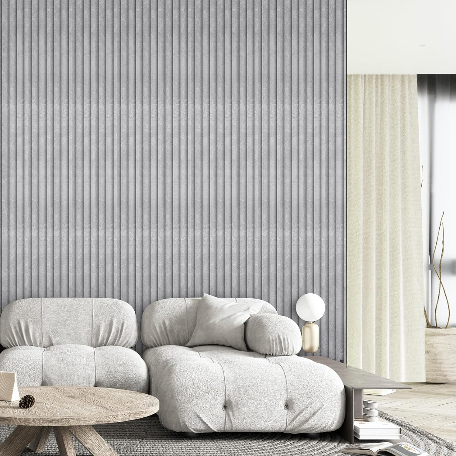 OUZUGIE WPC Acoustic Slat Wall Paneling, 8-Pack 96 x 6 Inches 3D Wall Panels for Interior Wall Decor,Living Room,TV Background,Study Room,Office Spaces,Bedroom,High Grille (Gray Marble)