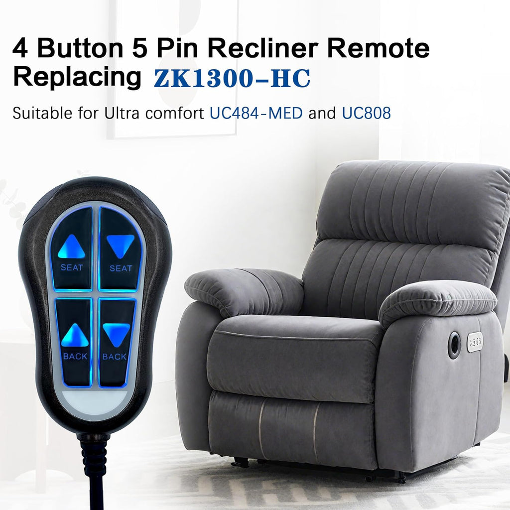 4 Button 5 Pin Remote Replacing ZK1300-HC Hand Control Switch Replacement with Backlight for Lift Chair Power Recliner