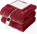 Homemate Electric Heated Blanket Twin - 62"x84" Heating Bed Blankets Throw with 10 Heating Levels 8 Hours Auto Off Fast Heating Over-Heated Protection Ultra Soft Warm Flannel ETL Certified Red