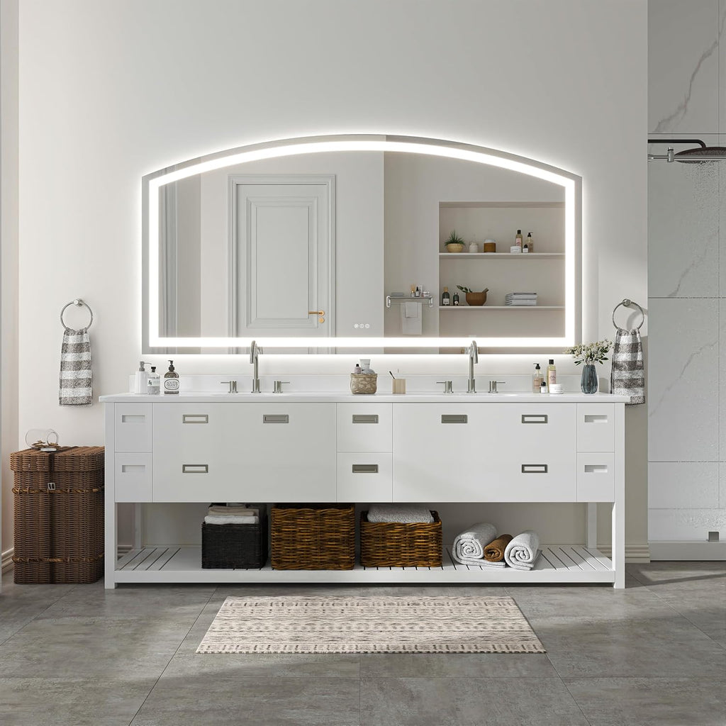 Hasipu 72" x 36" Arch LED Bathroom Mirror, Frontlit Wall-Mounted Vanity Mirror with Lights, Defogging, Smart Touch, Dimmable 3 Color Modes, Safety Shatterproof Glass Coating