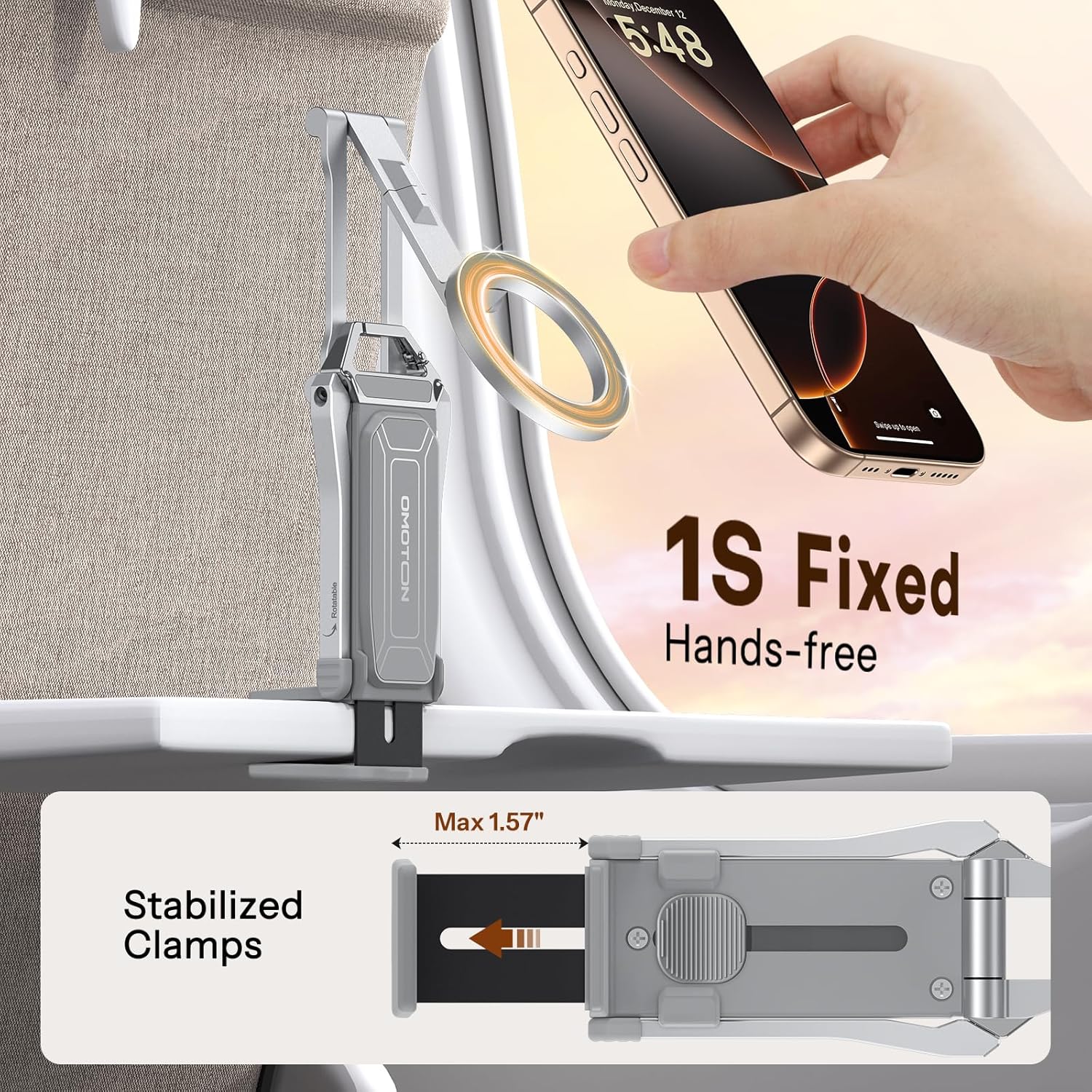 OMOTON 360°Rotating for MagSafe Tripod Mount, Adjustable Aluminum Magnetic Phone Tripod for iPhone 17/16/15/14 Pro Max Air, Foldable Cell Phone Stand Fits Vlog, Gym, Travel Essentials, Silver