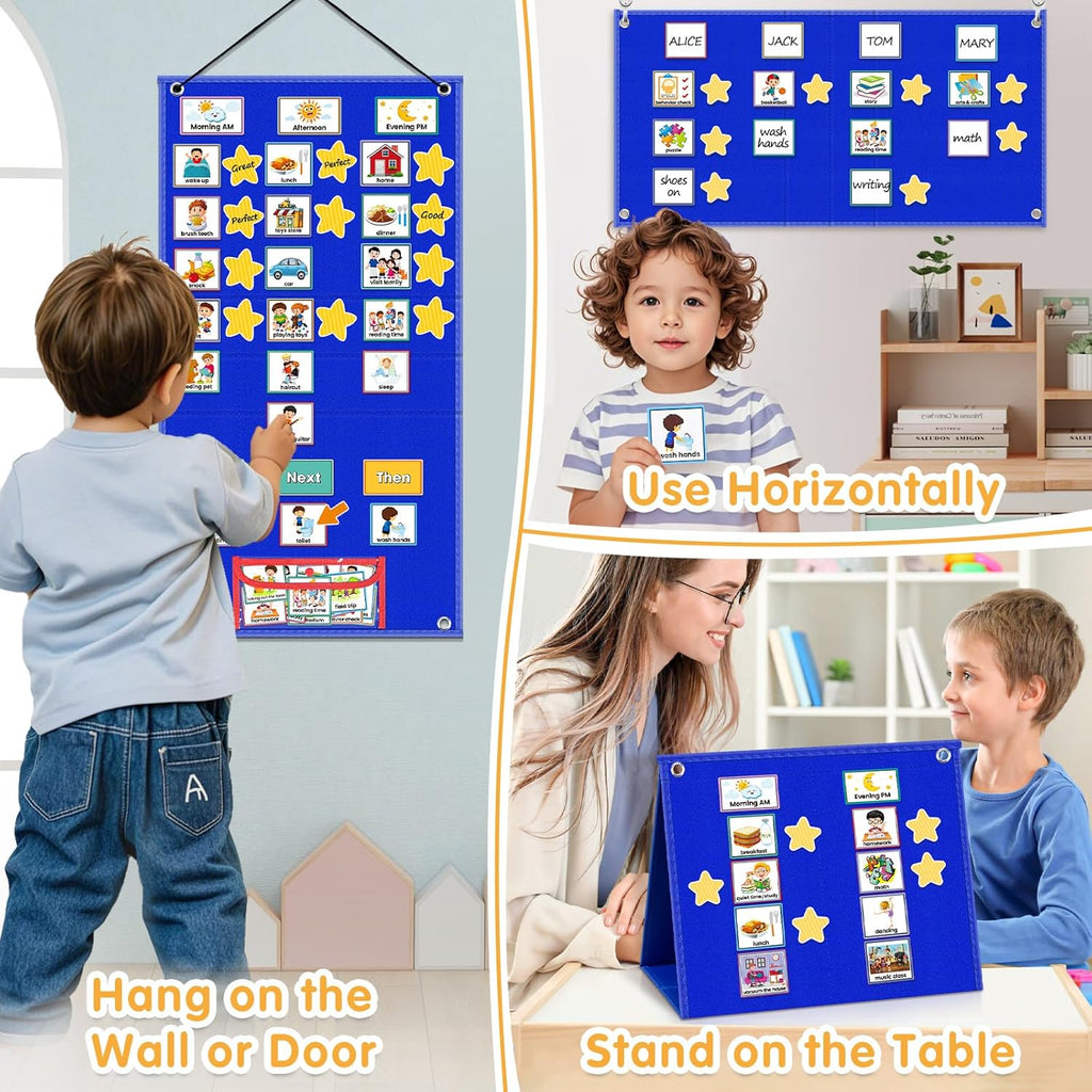 Large Visual Schedule for Kids with Autism Chore Chart for Kids Daily Routine Chart Autism Learning Materials Toddler Planning Board Visual Schedule for Classroom, Home with 124 Cards (Blue)