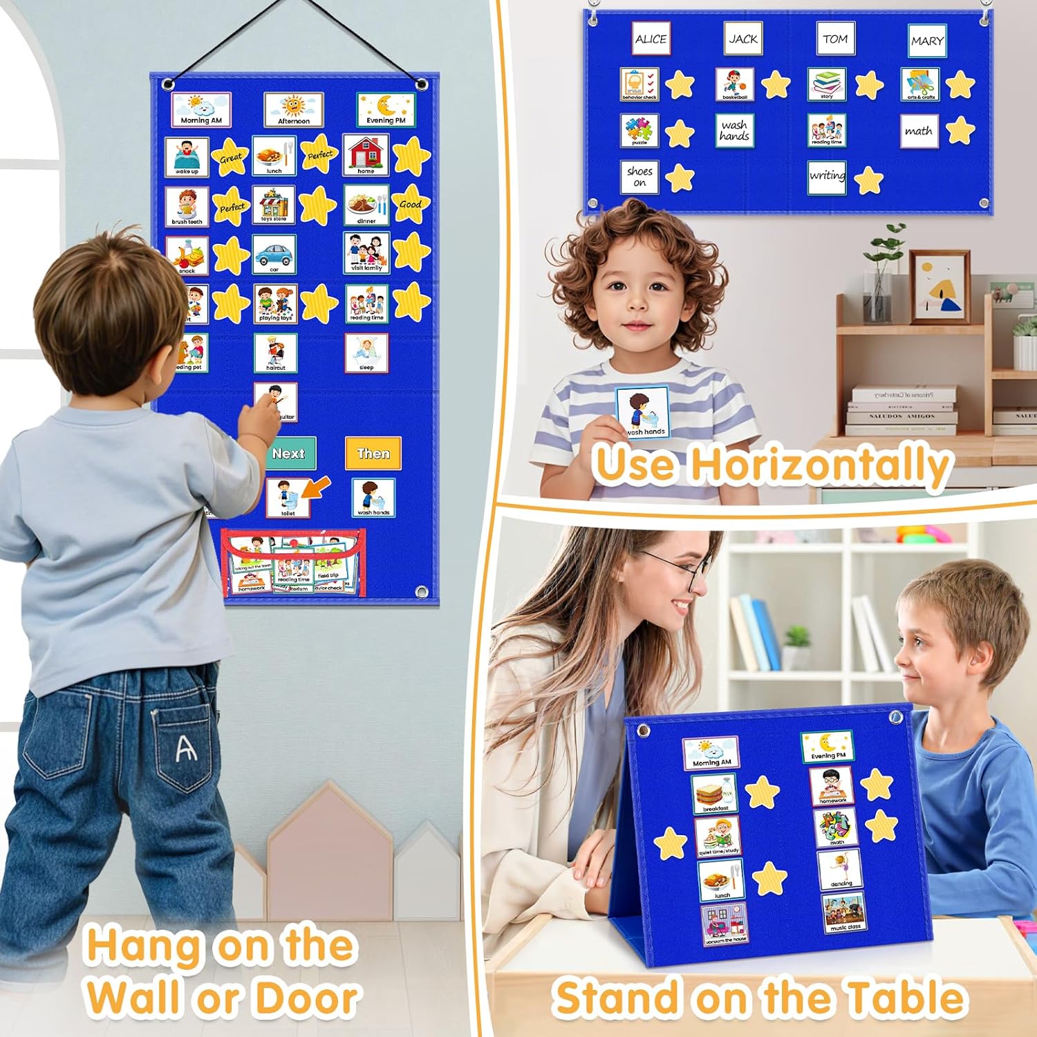 Large Visual Schedule for Kids with Autism Chore Chart for Kids Daily Routine Chart Autism Learning Materials Toddler Planning Board Visual Schedule for Classroom, Home with 124 Cards (Blue)