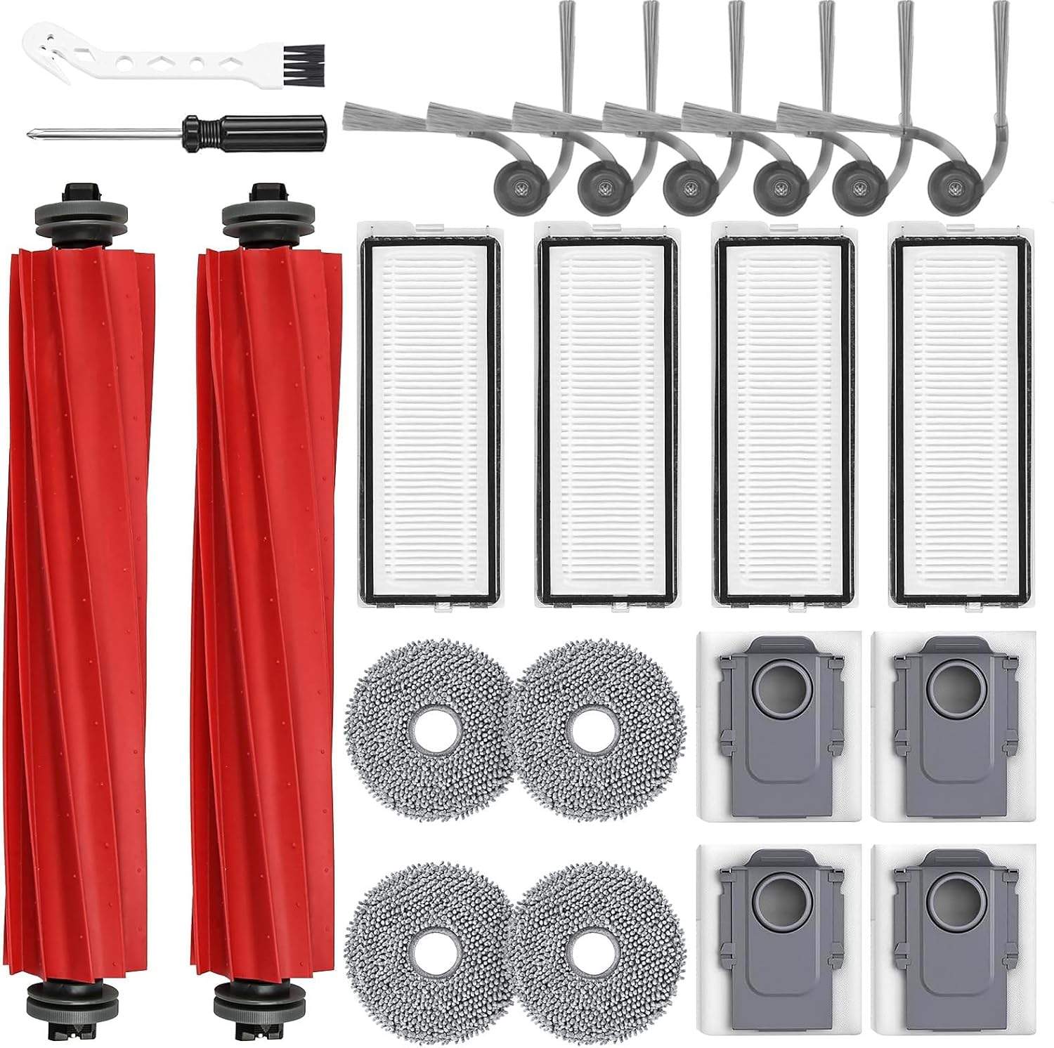 Accessories Replacement Kit Compatible With Roborock QV 35A 35S Robot Vacuum Cleaner,2 Main Brush Roller,4 Hepa Filters,4 Mop Pads,6 Side Brushes,4 Dust Bags,2 Tool