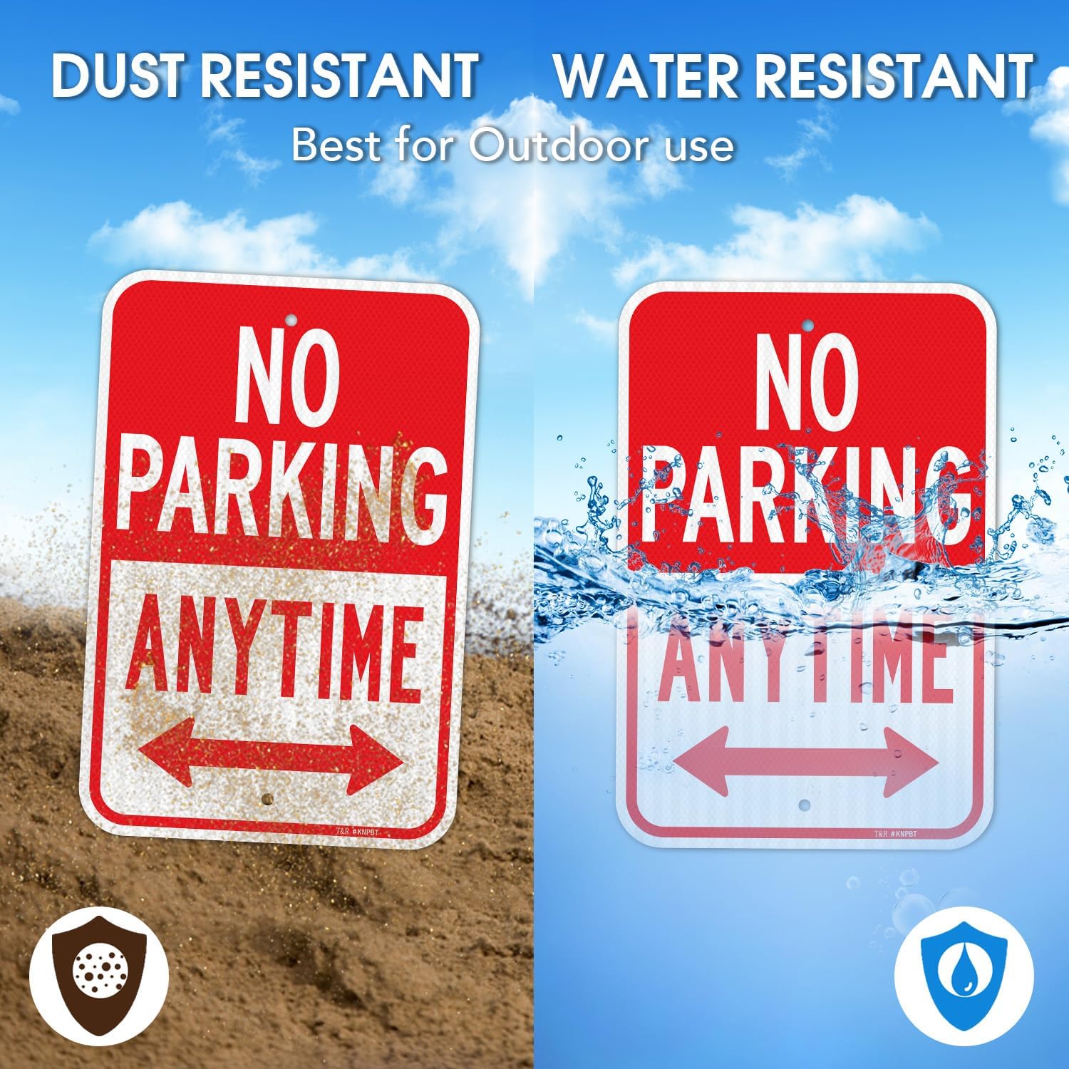 T&R (2 Pack) Large No Parking Anytime Sign, 18" x 12" Engineer Grade Reflective Sheeting, Rust Free Aluminum, Waterproof, Fade Resistant, 2 Pre-drilled Holes