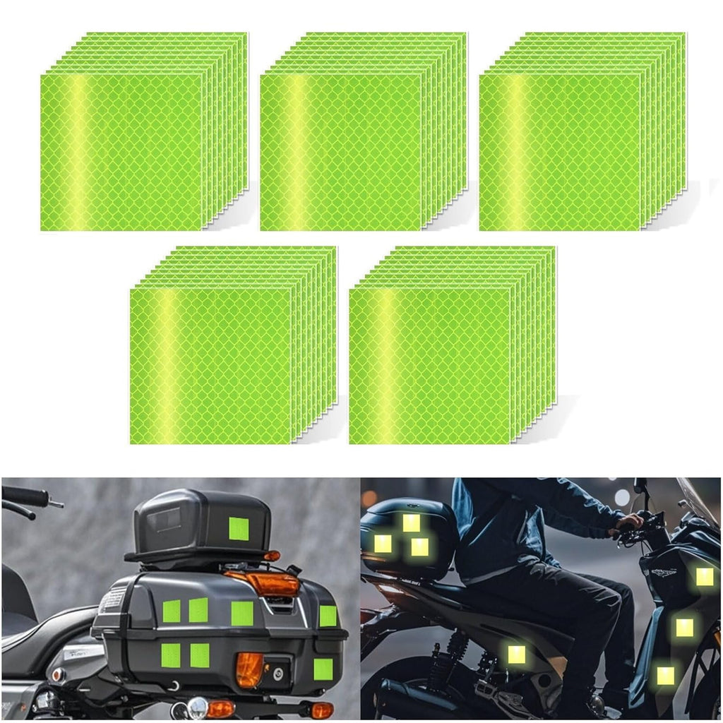 Non Fading Fluorescent Yellow Reflective Stickers 2 inch X 2 inch, Outdoor Waterproof High Visibility Safety Adhesive Reflector (50 Pcs)