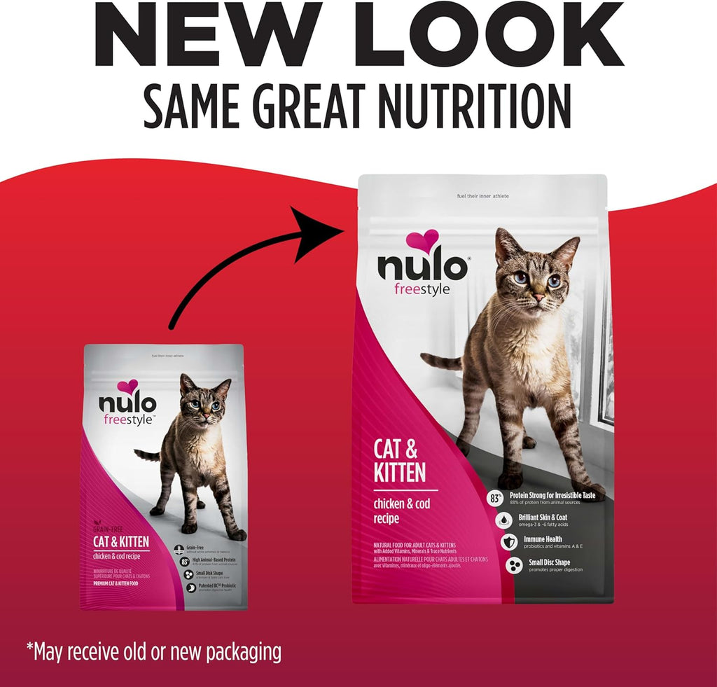 Nulo Freestyle High Protein Cat & Kitten Food, Chicken & Cod Recipe - Natural Grain-Free Dry Cat Food with Omega Fatty Acids & Probiotics, 2 lb Bag