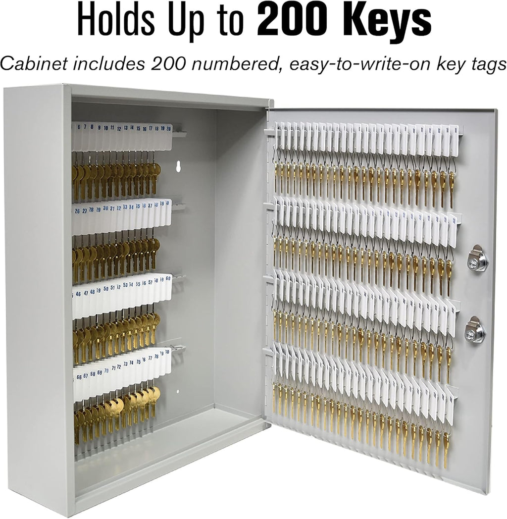 BankSupplies STEELMASTER 200 Key Cabinet - Dual Lock Control Key Box - Welded 22 Gauge Steel Construction - Scratch Resistant - Write-On Key Tags for Easy Identification