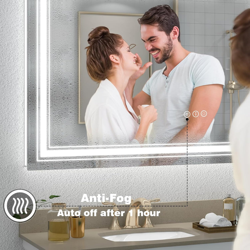 44x30 LED Bathroom Mirror, Lighted Mirror for Bathroom Wall, Backlit and Front lit, Dimmable, Anti-Fog, Shatterpoof, Memory (Horizontal/Vertical)
