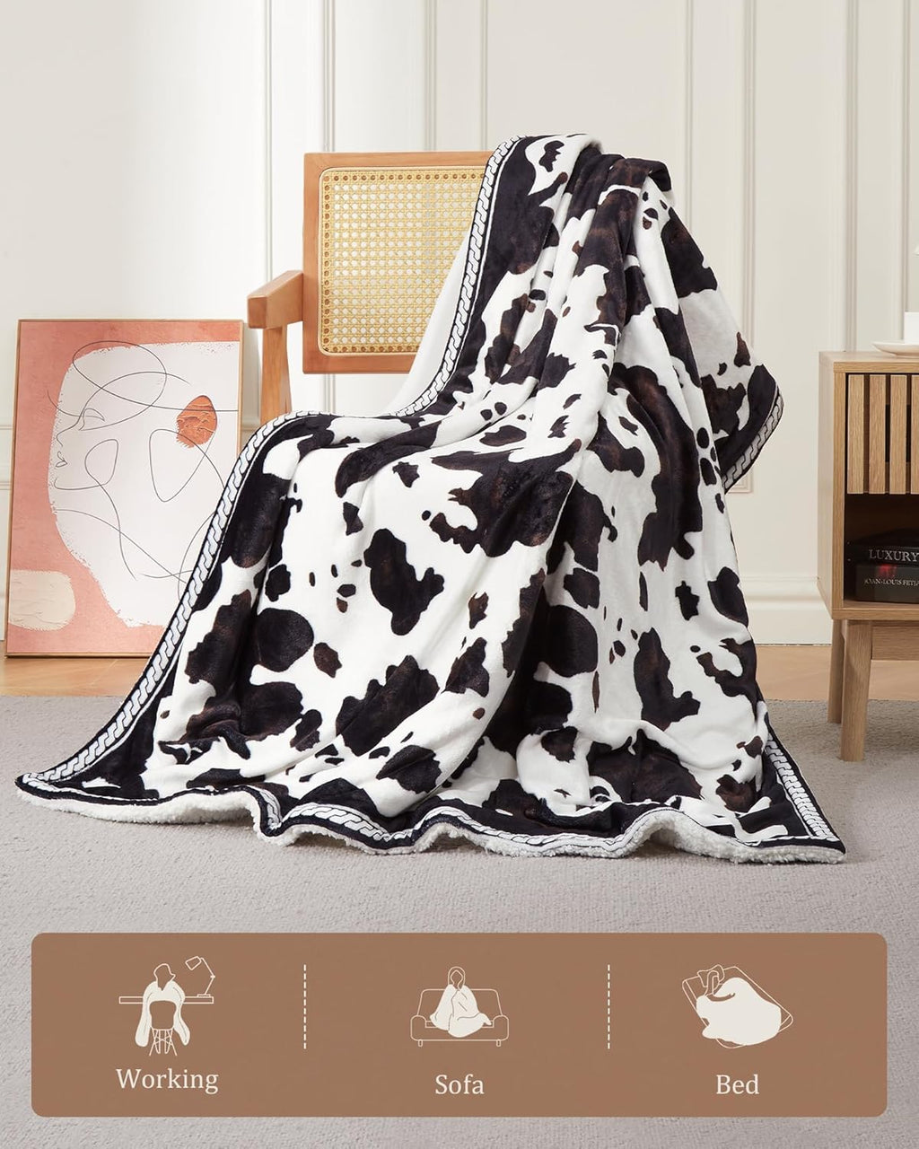 CAROMIO Heated Electric Blanket Twin Size, Cow Print Fast Heating Throw Blankets with LCD Controller, 10 Heat Levels & 1-12H Time Settings Auto Off, ETL Certified, Brown Black, 62" x 84"