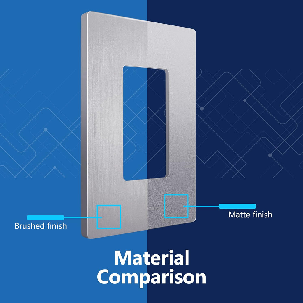 LIDER Brushed Finish Decorator Switch Cover, Screwless Wall Plate, Mid-Size 1-Gang 4.88" x 3.11", Unbreakable Polycarbonate Thermoplastic, UL Listed, LSWP-31M-BSV, Brushed Silver