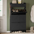 Shoe Storage Cabinet for Entryway, Farmhouse Narrow Shoe Cabinet with 3 Flip Drawers & 2 Top Drawers, Adjustable Shelves & Hooks, Freestanding Hidden Rack Organizer for Hallway, Foyer
