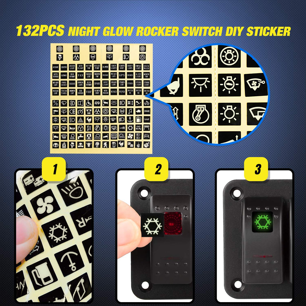 Nilight 6 Gang Rocker Switch Panel 5Pin On Off Toggle Aluminum Holder 12V 24V Dash Pre-Wired Red Backlit Switches for Automotive Cars Marine Boats RVs Truck