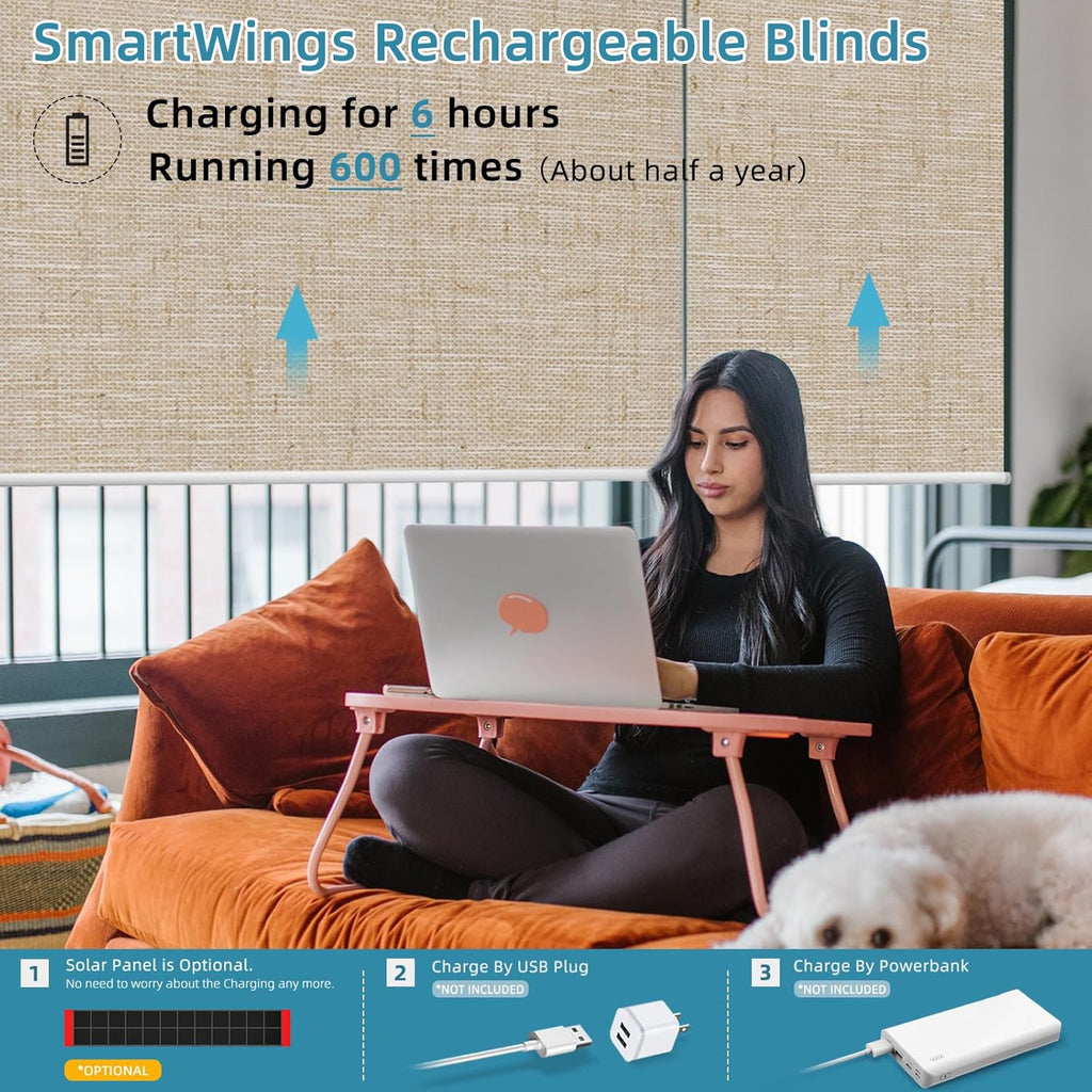 SmartWings Motorized Smart Blinds with Remote, Custom Automatic 100% Blackout Roller Shade Compatible with Alexa/Homekit/Google, Electric Smart Blinds for Indoor Windows, Linen Caramel