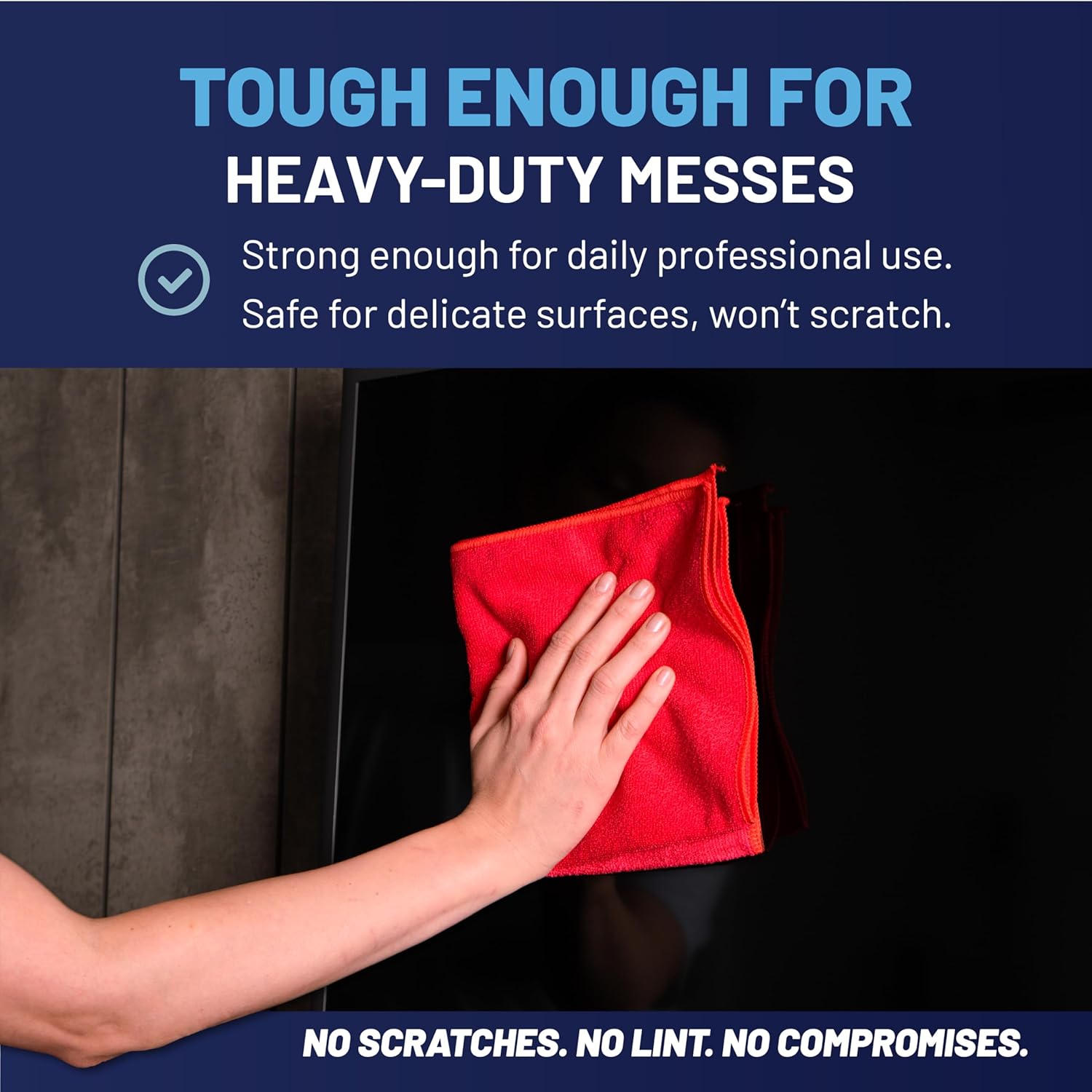 MW Pro Microfiber Cleaning Cloth | Red (12 Pack) | Size 16" x 16" | All Purpose Microfiber Towels - Clean, Dust, Polish, Scrub, Absorbent
