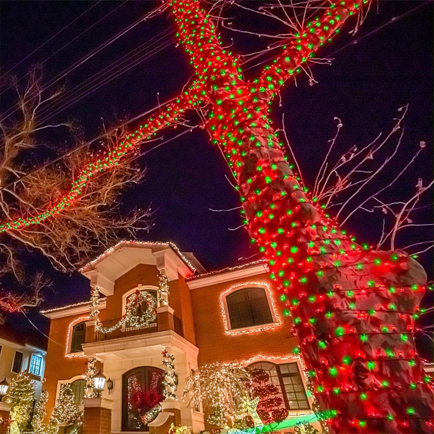 HOME LIGHTING 66ft Christmas Decorative Mini Lights, 200 LED Green Wire Fairy Starry String Lights Plug in, 8 Lighting Modes, for Indoor Outdoor Xmas Tree Wedding Party Decoration (Red & Green)