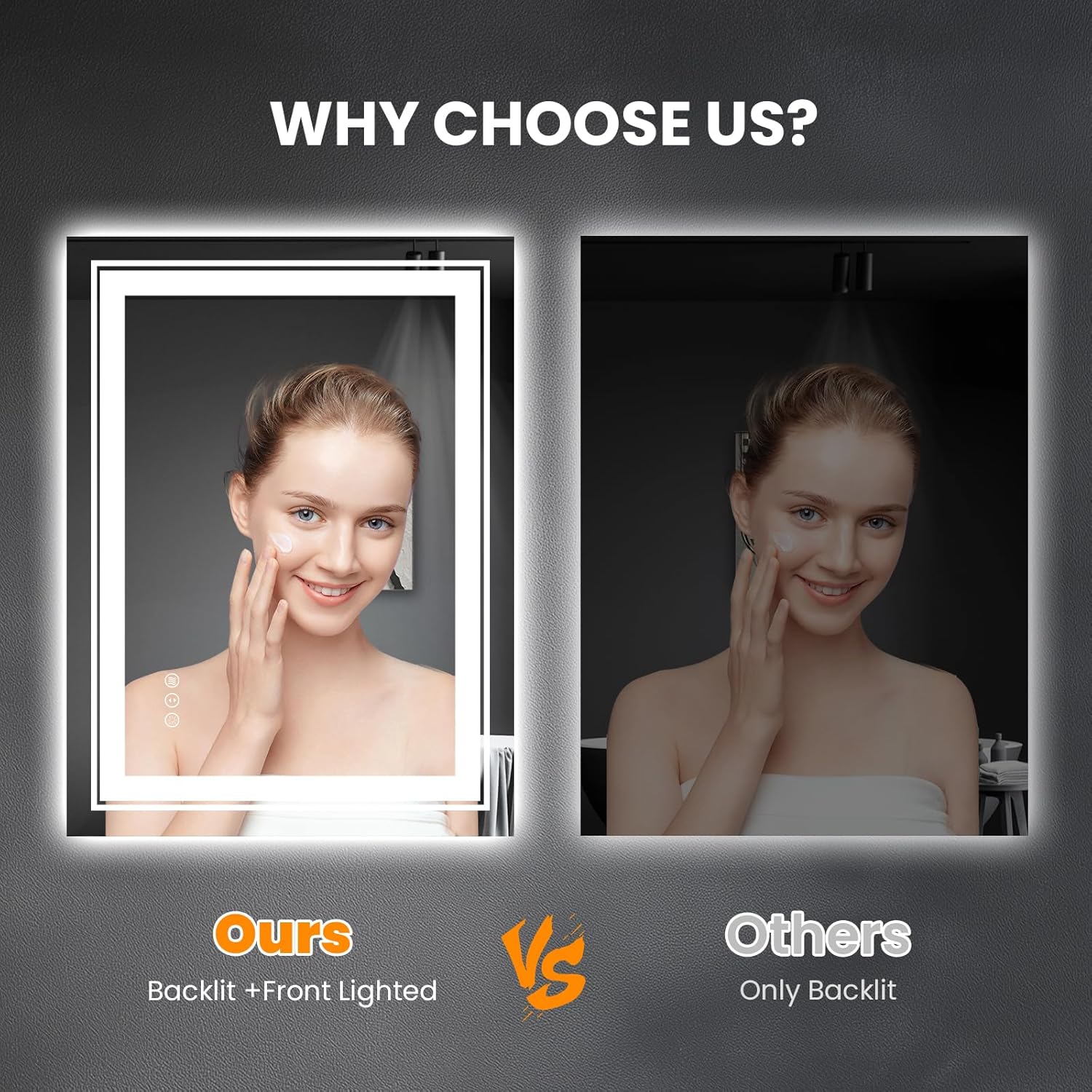 LED Bathroom Mirror, 20"x28" Mirror with Front and Backlit, Anti-Fog, Bathroom Vanity Mirror for Wall, Memory, Stepless Dimmable, Tempered Glass (Horizontal/Vertical)