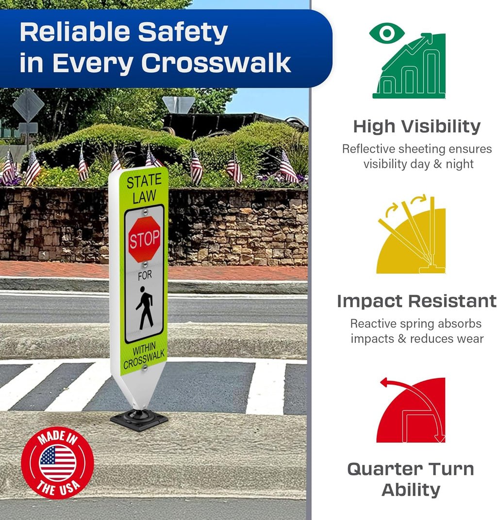 Impact Recovery - In-Street Pedestrian Crossing Signs - Street Sign - Road Safety Stop Sign with Surface Mount Base