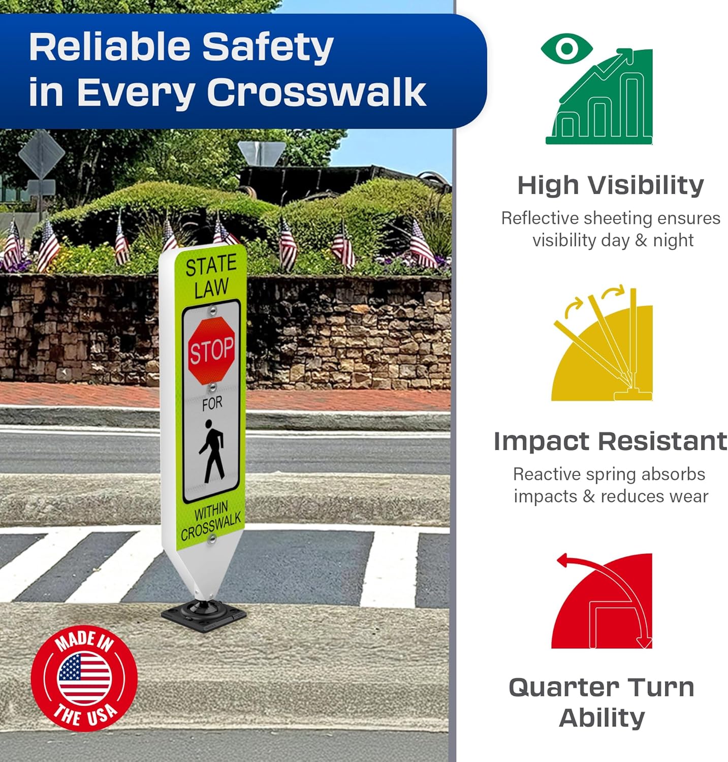 Impact Recovery - In-Street Pedestrian Crossing Signs - Street Sign - Road Safety Stop Sign with Surface Mount Base