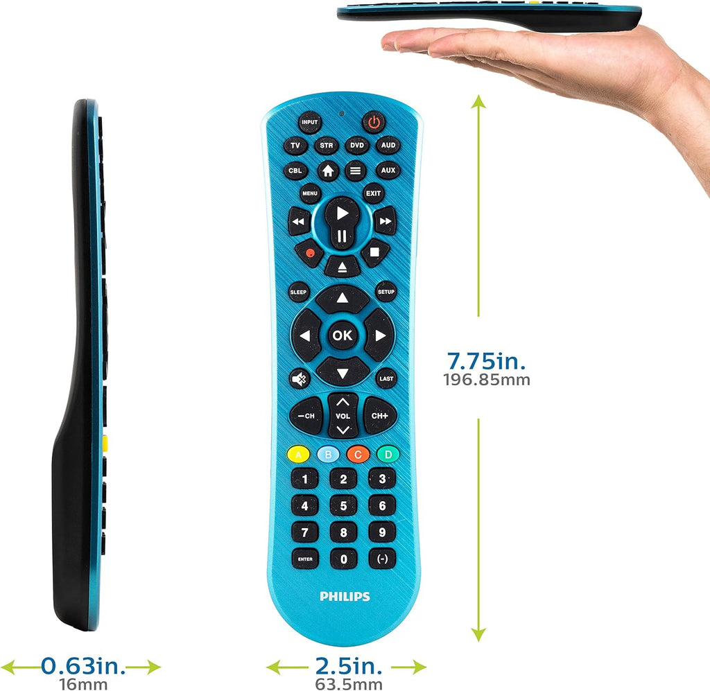 Philips Universal Remote Control, Universal TV Remote Replacement, Samsung TV Remote Control Universal, for Roku Remote Replacement, Vizio, LG, Sony, Apple TV, Smart TVs, 6 Device, Blue, SRP6249B/27