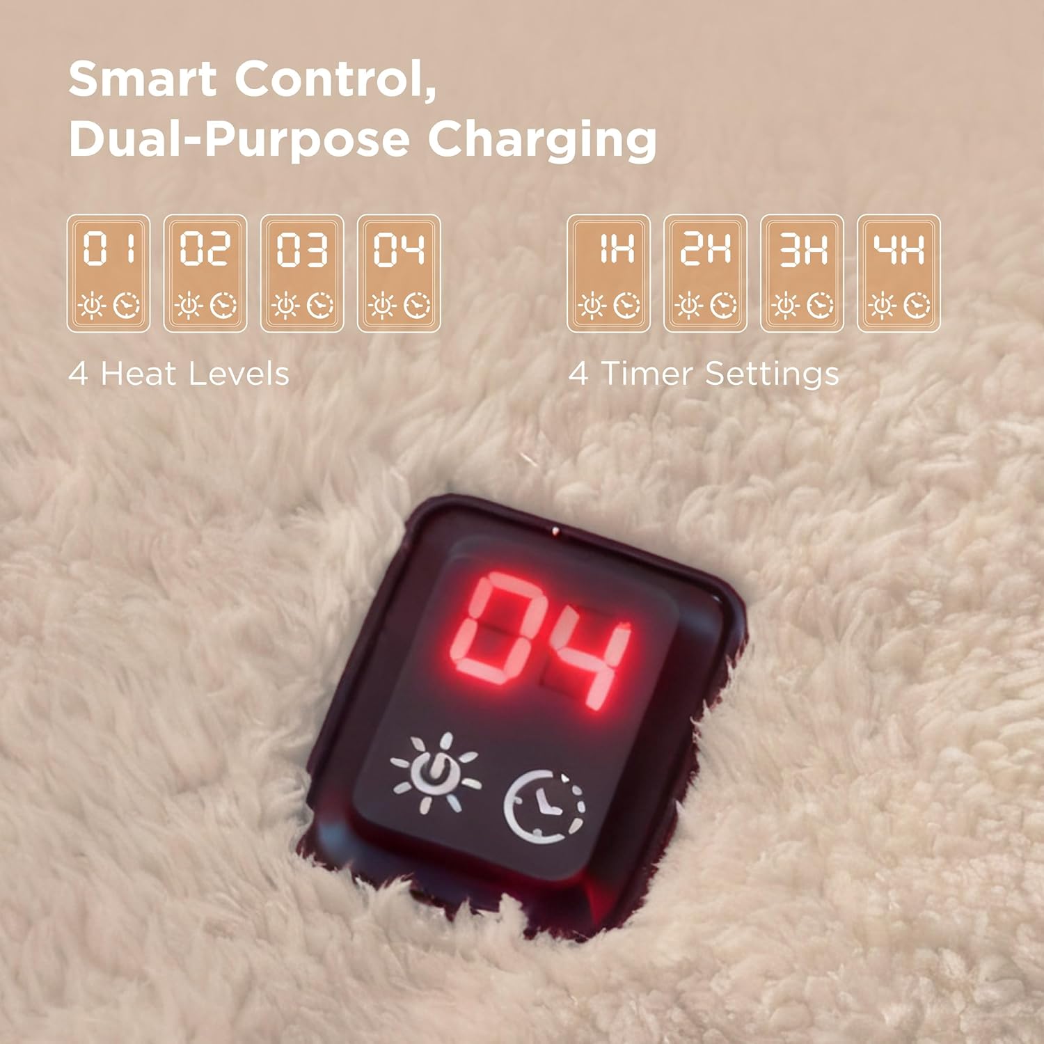 Bedsure Cordless Wearable Heated Blanket - Fluffy Electric Blanket Hoodie with 20000mAh Battery Pack, Portable USB Heated Shawl as Winter Gifts for Women Mom, 4 Heat Levels & 4 Timers, 55"x69", Cream