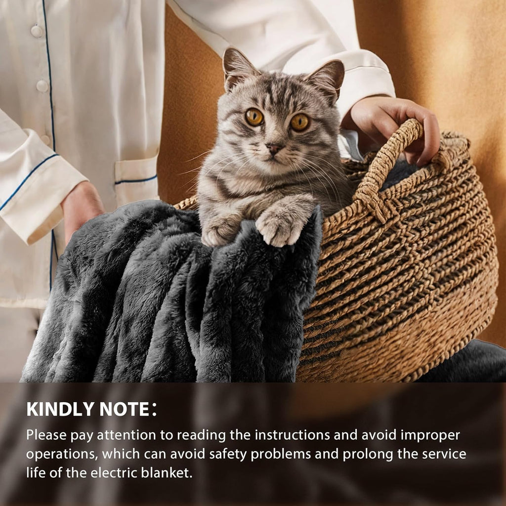 Homemate Heated Blanket Electric Throw - 50"x60" Heating Blanket Throw 1/2/4/6/8 Hours Auto-Off 10 Heat Levels Over-Heat Protection Luxury Faux Fur Sherpa ETL Certification