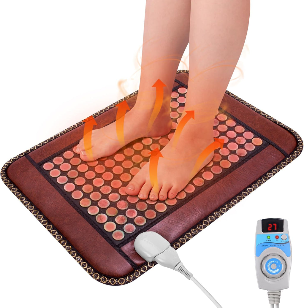 Natural Blue Jade Heating Pad, Infrared Heating Pad, Far Infrared Heating Pads with Travel Bag and Chair Strap, Smart Controller with Memory Function, Auto Shut Off (Brown, 25 in x 18 in)