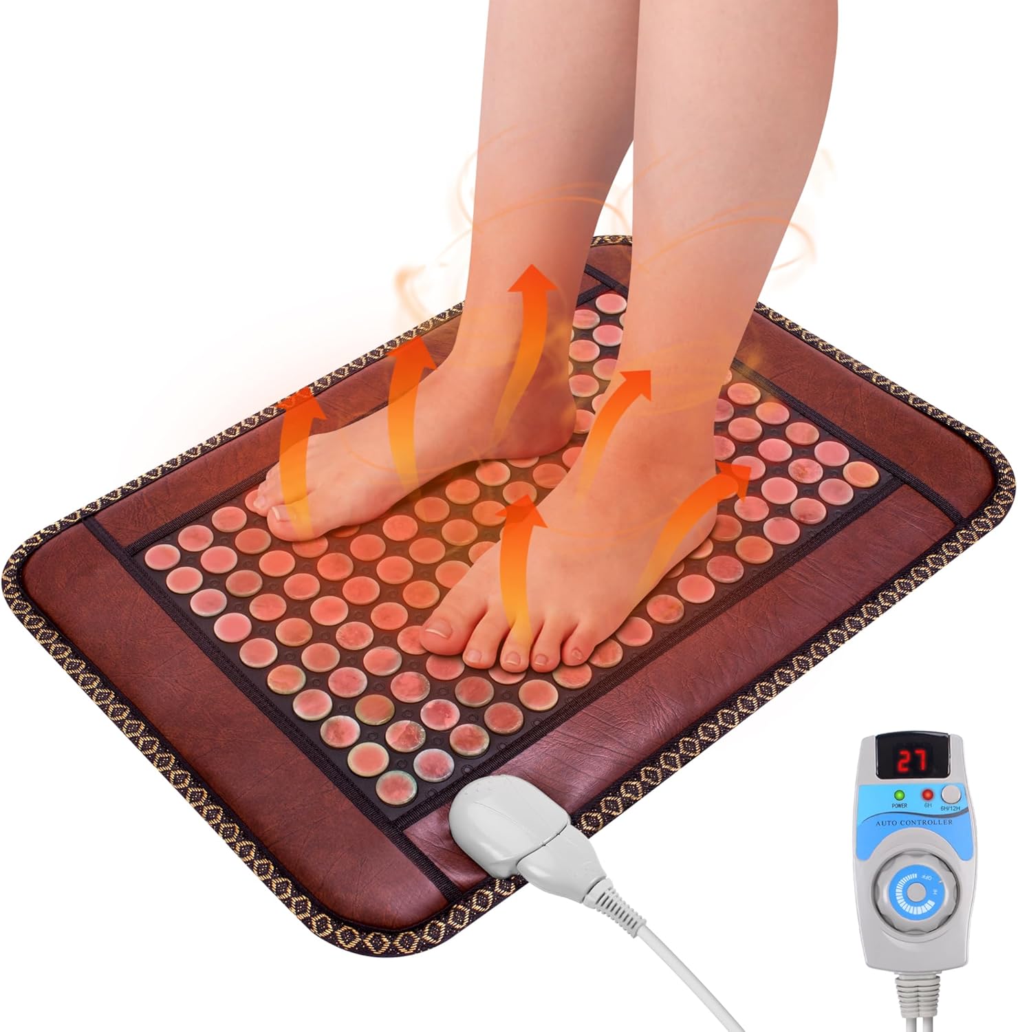Natural Blue Jade Heating Pad, Infrared Heating Pad, Far Infrared Heating Pads with Travel Bag and Chair Strap, Smart Controller with Memory Function, Auto Shut Off (Brown, 25 in x 18 in)