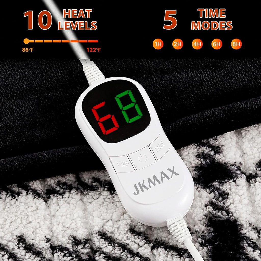 Heated Electric Blanket King Size - 100"x90" Flannel Heating Blanket with 10 Heating Levels & 5 Time Settings Over-Heat Protection, Winter Warmer for Adults with ETL Certification（Black）