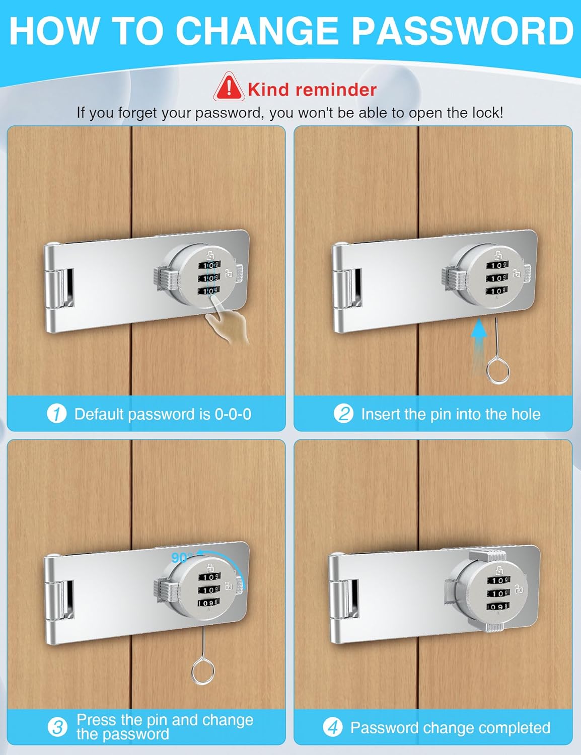 Keyless Cabinet Combination Lock 3-Digit Password Twist Knob Hasp Latch Durable Zinc Alloy Keyless Lock for Doors, Cabinets,Drawers, Closets & Fences (2 Pack, Silver)