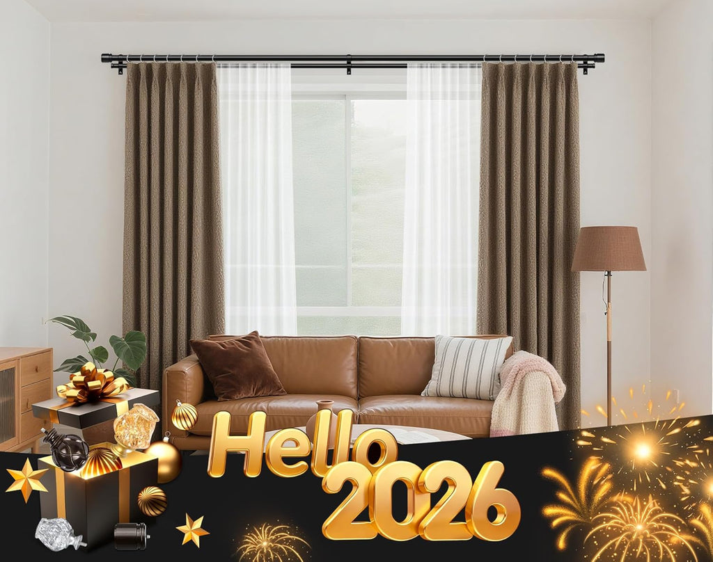 Double Curtain Rod 66 to 120 Inch, HOTOZON 1 Inch Heavy Duty Double Curtain Rods for Windows 54 to 116 Inches(4.5-9.6 ft), Telescoping Drapery Rod with Simple End Finials, Black