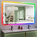 66x40 Inch RGB LED Bathroom Mirror Front Light and RGB Backlit Lighted Vanity Mirror for Bathroom Wall Mounted Dimmable Anti Fog Memory Shatter-Proof IP54 Waterproof Horizontal/Vertical