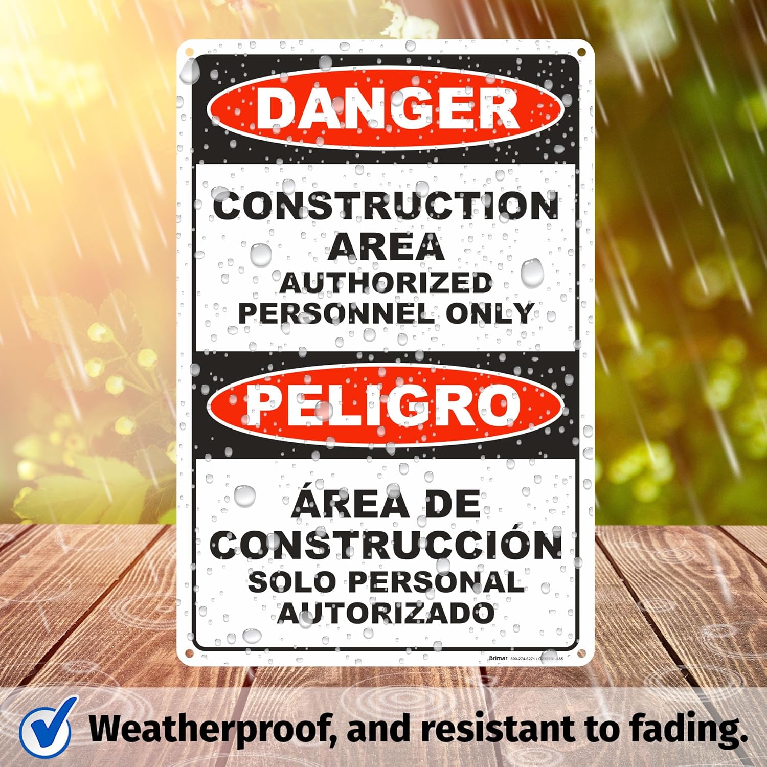 Brimar - 12" x 18" - Bilingual Danger Construction Area Authorized Only Sign - .055″ Polyethylene Plastic - Bold Text - Easy Installation