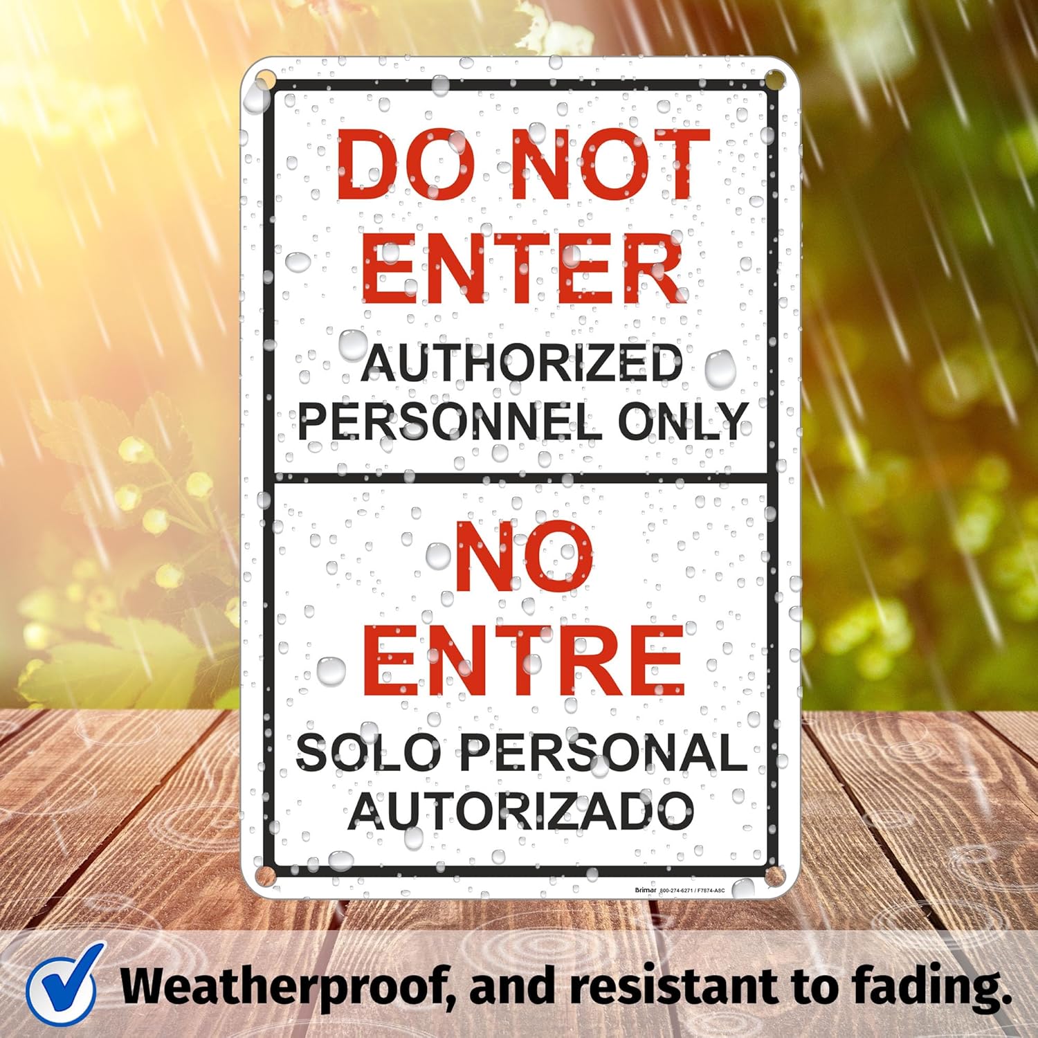 Brimar - 12" x 18" - Bilingual Do Not Enter Authorized Personnel Only Sign - .055″ Polyethylene Plastic - Clear Messaging - Easy Installation