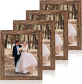 iRahmen 8x10 Picture Frame Set of 4, High Definition Glass Brown Frame, 8 x 10 Wood Rustic Picture Frames for Horizontal or Vertical Table Top and Wall Mounting