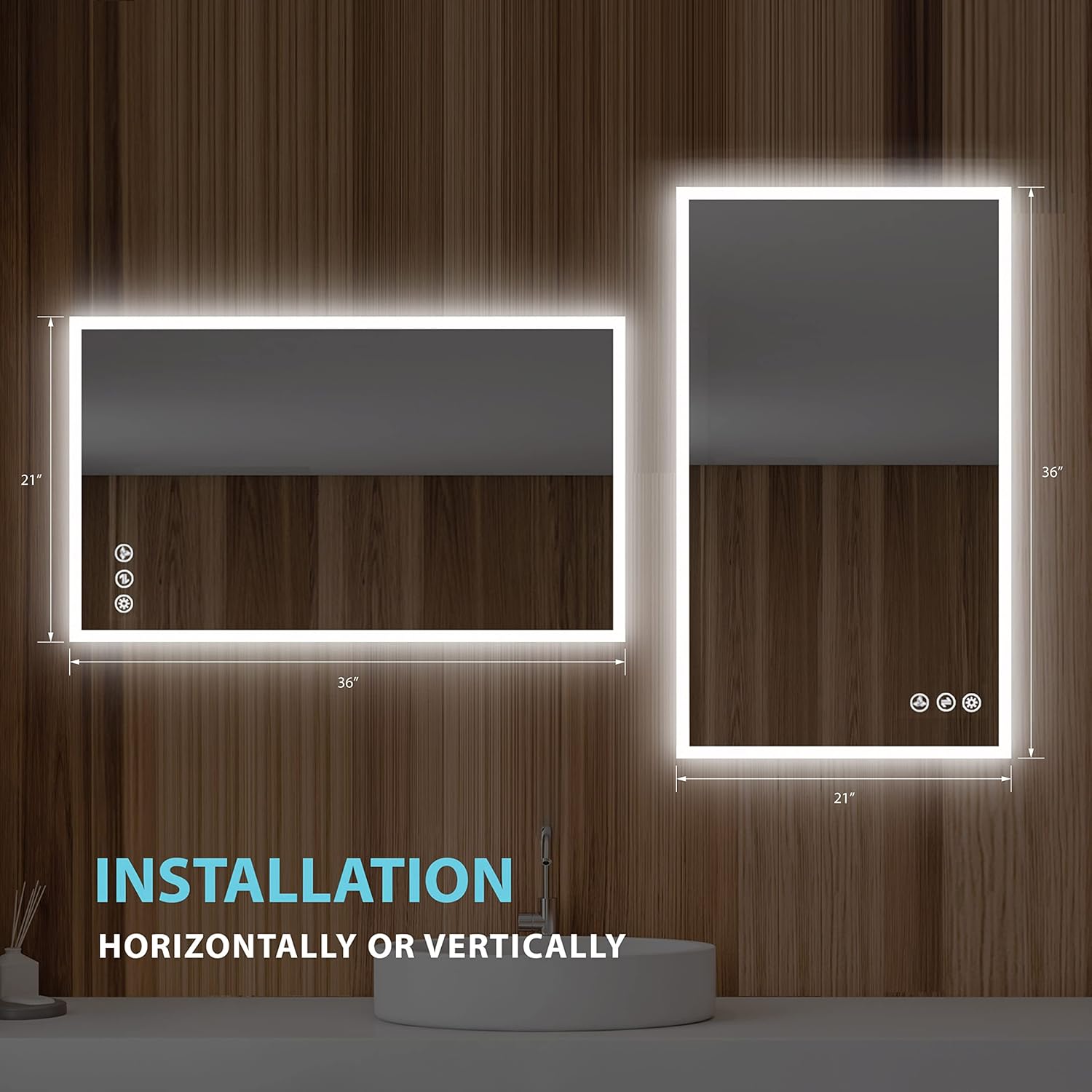 Blossom 21x36 LED Mirror for Bathroom | Backlit LED Vanity Mirror with Anti-Fog, Stepless Dimmable, 3 Color Temperature | Lighted Mirrors for Bathroom Wall | Smart Vanity Makeup Mirror with Lights