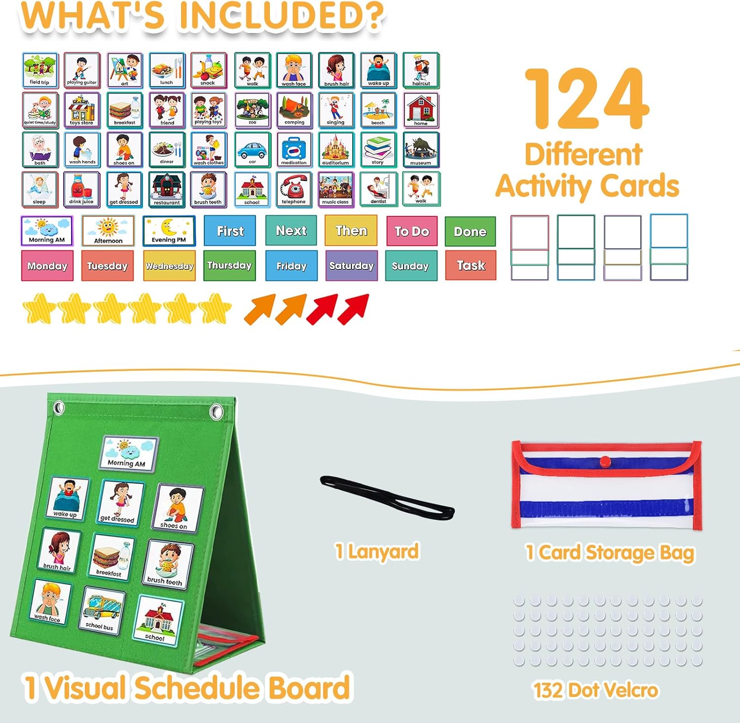Visual Schedule for Kids with Autism Chore Chart for Kids Daily Routine Chart Autism Learning Materials Toddler Planning Board Visual Schedule for Classroom, Home with 124 Cards (Green)