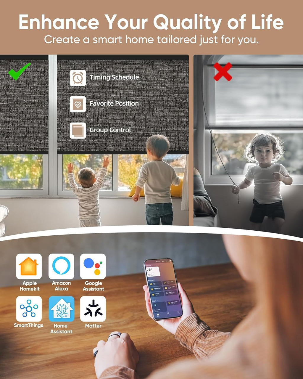Kincmo Motorized Blinds with Remote,100% Blackout Motorized Roller Shades Work with Apple Homekit,Alexa,Google, Custom Electric Blinds with App,Voice Control (Classic Shadow)