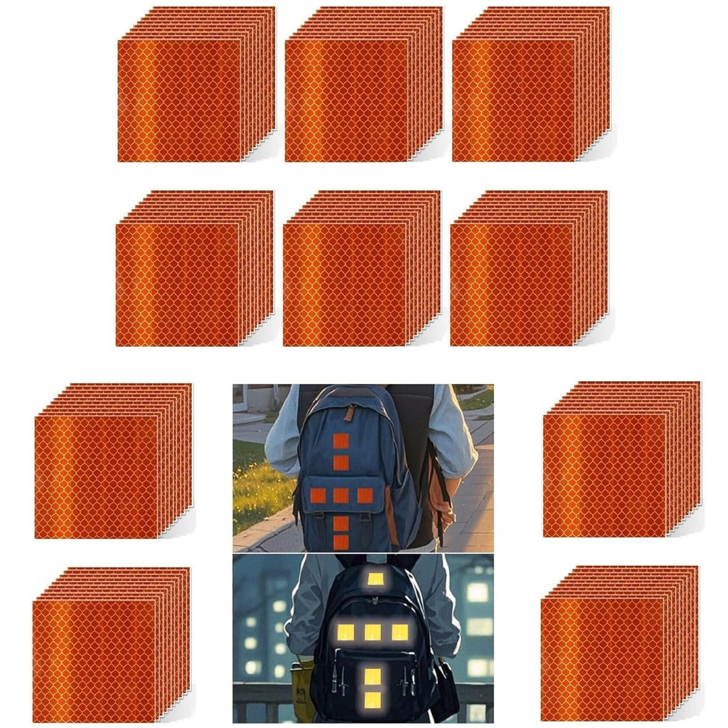 Non Fading Orange Reflective Stickers 4 inch X 4 inch, Outdoor Waterproof High Visibility Warning Safety Adhesive Reflector Tape (100 Pcs)