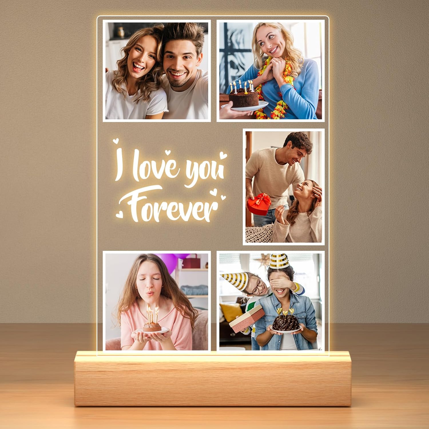 Custom Picture Frames, Customized Photo Frame with Night Light, Personalized Picture Frame, Personalized Anniversary Valentines Day Gifts for Women Men Her Him Girlfriend Boyfriend Couple Wife