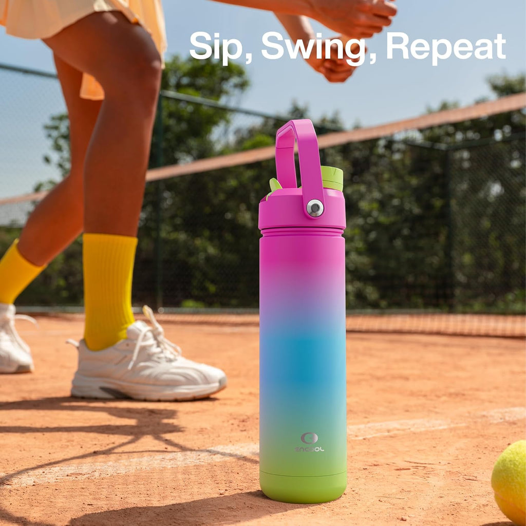 ENCOOL Insulated Water Bottle with Straw Stainless Steel Water Bottle, Leak-Proof, BPA-Free, Double Wall Vacuum Keeps Cold for 24 Hours for Sports, Travel, School (26 oz, Lime Sorbet)