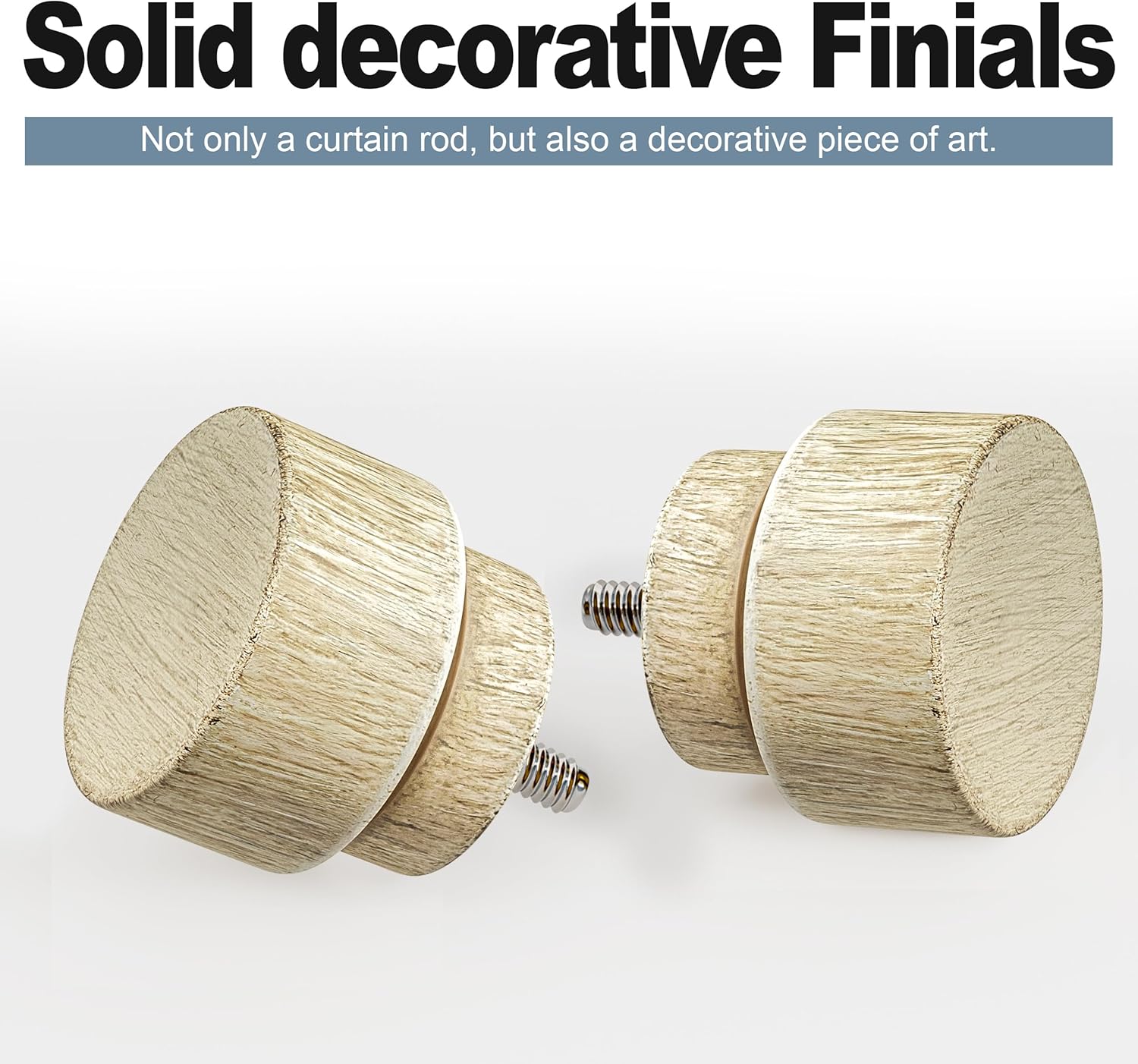2 Pack White Oak Wood Grain Curtain Rods for Windows 48 to 84 Inches 1" Diameter Boho Decorative Heavy Duty Window Curtain Rod Adjustable with Solid Finials for Living Room Bedroom Kitchen Farmhouse