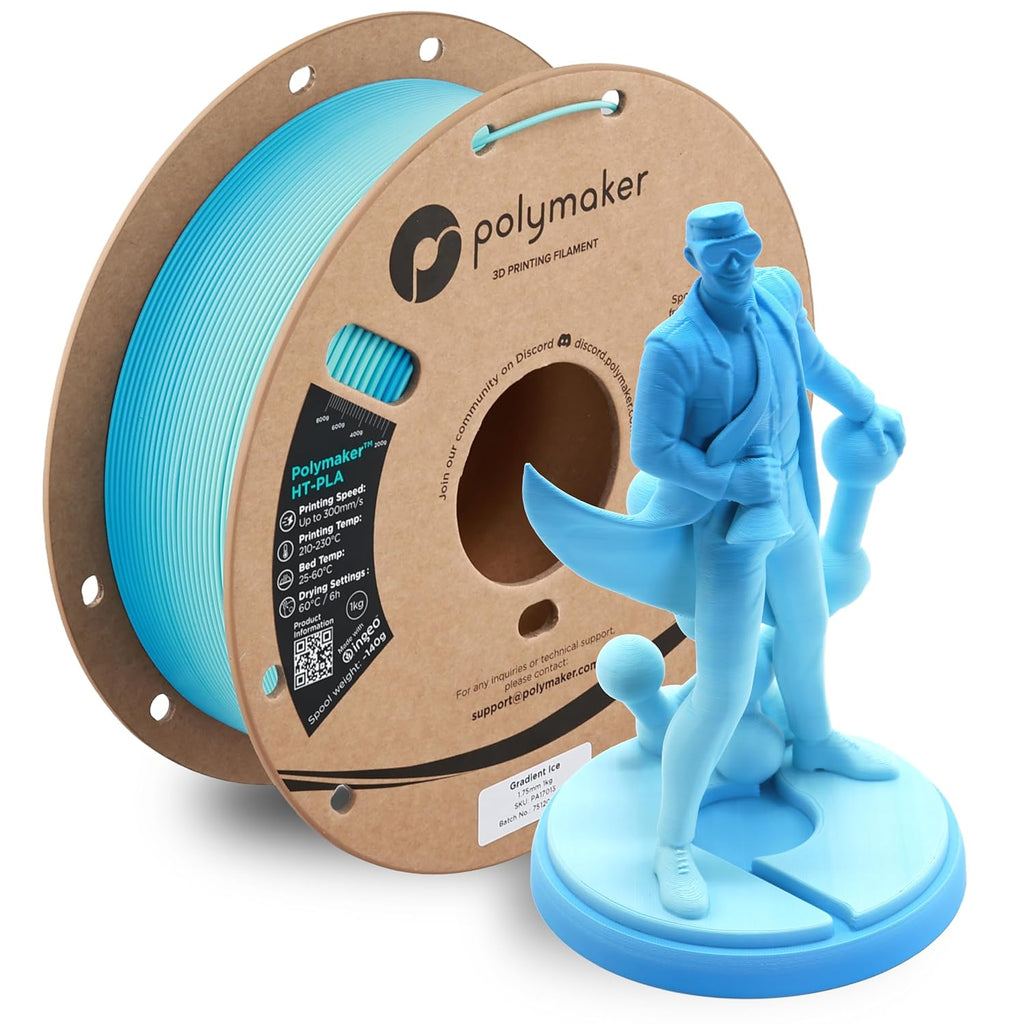 Polymaker HT-PLA Filament 1.75mm Gradient Ice, High Temp PLA for 3D Printing, Heat Stable Up to 150°C, Easy to Print, Works with Most FDM Printers, 1kg Spool