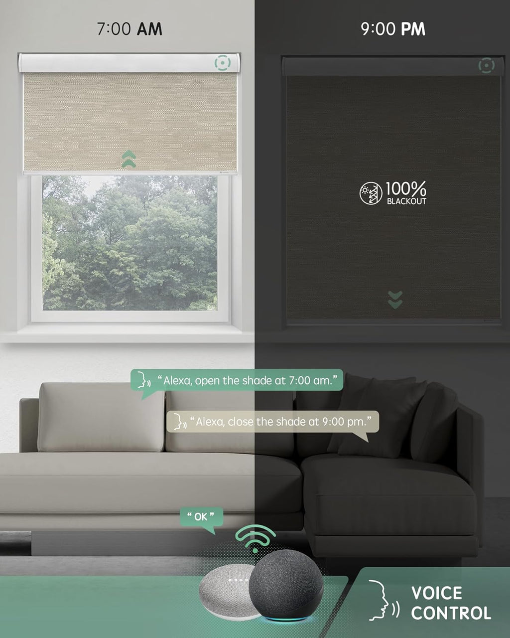 Yoolax Motorized Blinds with Remote, Blackout Smart Blinds for Indoor Windows, Automatic Shades Compatible with Alexa Roller Window Shades with Valance (Jacquard Coffee, 24" W x 72" H)